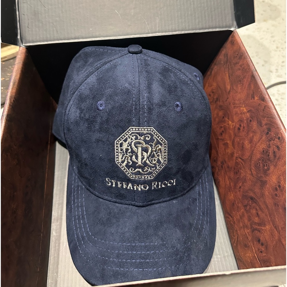 Stefano Ricci suede cap in navy blue